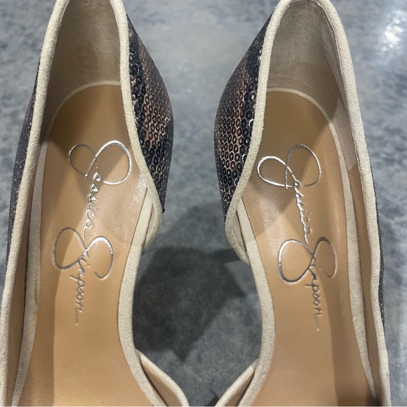 JESSICA SIMPSON- SZ 7 Snake Print Sequined Pumps - Picture 3 of 7